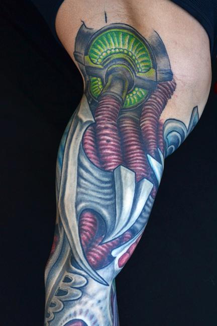 Jeff Johnson - Blue Biomech Sleeve Tattoo detail